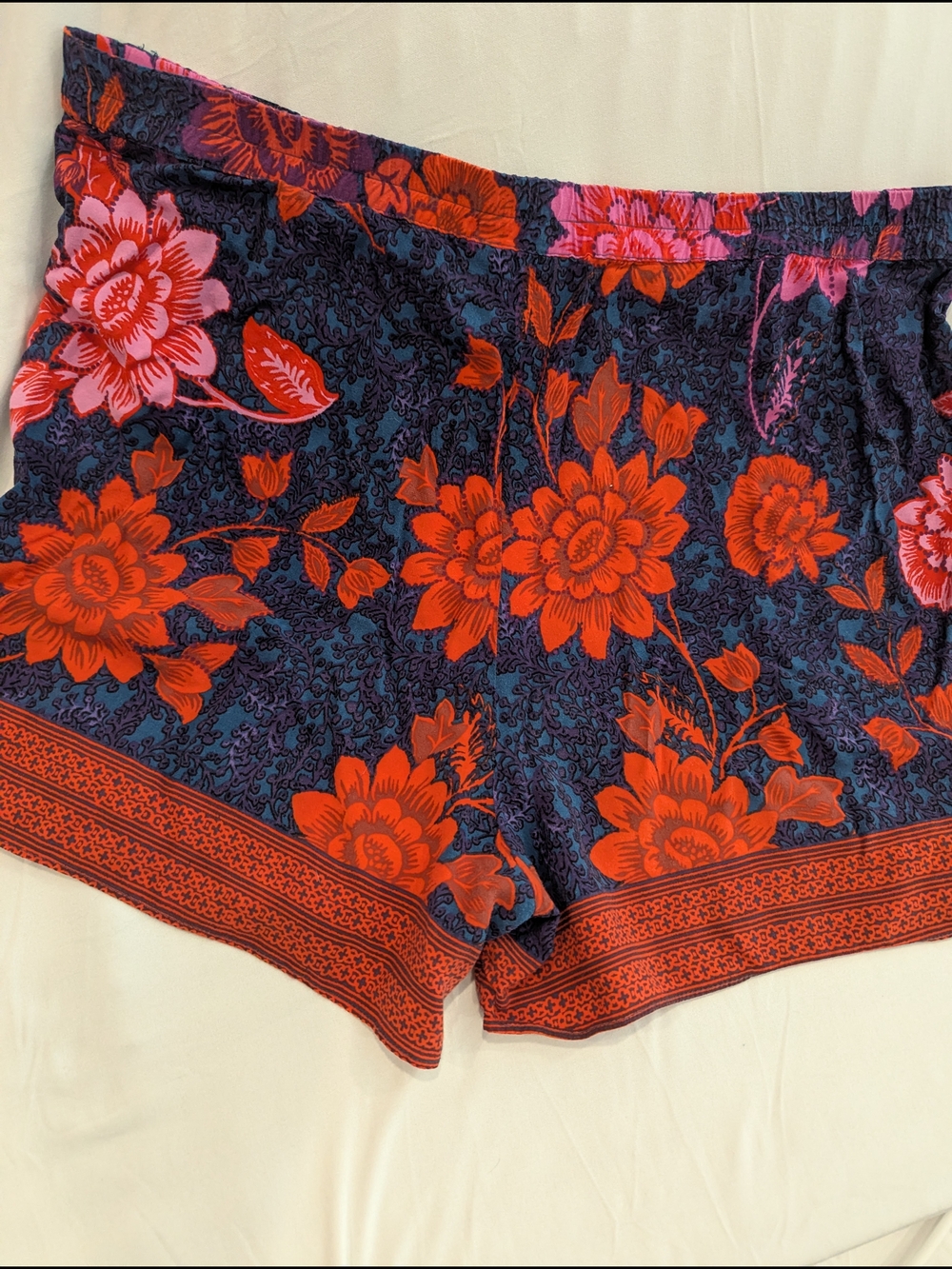 Anthropologie Navy shorts with Red & Pink Floral Border - Picture 4 of 4